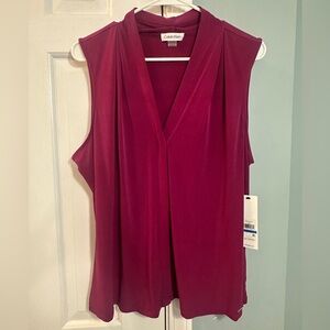 Calvin Klein Women's V-Neck Blouse - Fuchsia